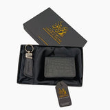 Black Croc-Texture Leather Wallet & Keychain Gift Set – Premium Umer e Saani Collection