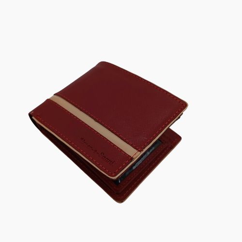 Red Leather Wallet with Beige Stripe – Premium Umer e Saani Collection