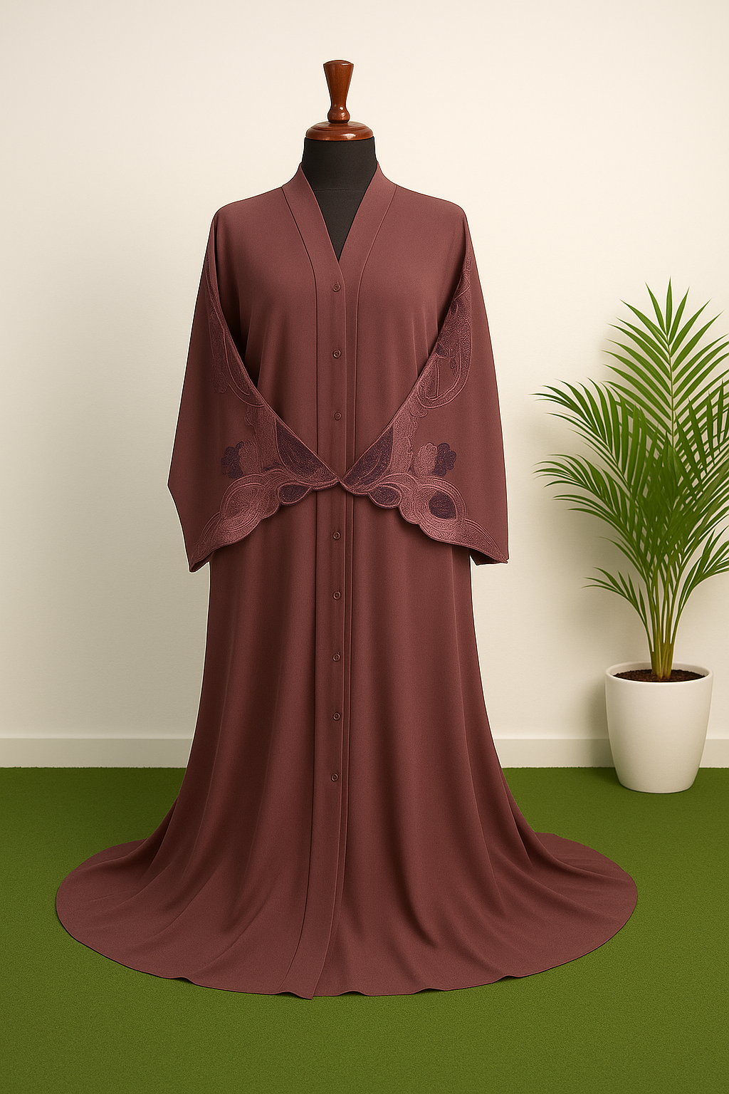 Elegant Cocoa Brown Abaya with Embroidered Sleeves – Premium Crepe Modest Wear
