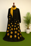 Elegant Black Abaya with Golden Floral Design & Matching Scarf